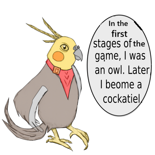 Cockatiel bird at first was an owl in game. Later, beome a cockatiel
